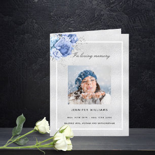 Silver bleu floral photo élégant programme funérai