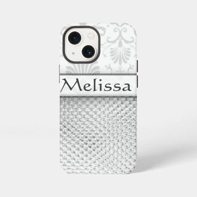 Silver Bling Effect Pattern  Personalized iPhone Case (Back)