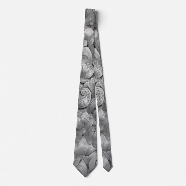 Silver Blossom Elegance Print (AI+Human) Tie (Front)