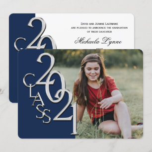 Silver Blue 2021 Photo Graduation Invitation