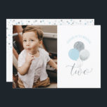 Silver & Blue Balloons | Boy 2nd Birthday Party Invitation<br><div class="desc">Celebrate a special day for your loved one with this cute 2nd birthday party invitation! This design features a stylish typography "Two" with balloons and confetti in baby blue, grey, and silver colour combo. You can replace the sample photo on the front and customize the text on the backside. Perfect...</div>