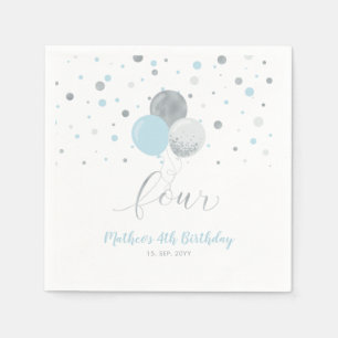 Silver & Blue Balloons Confetti Boy 4th Birthday N Napkin