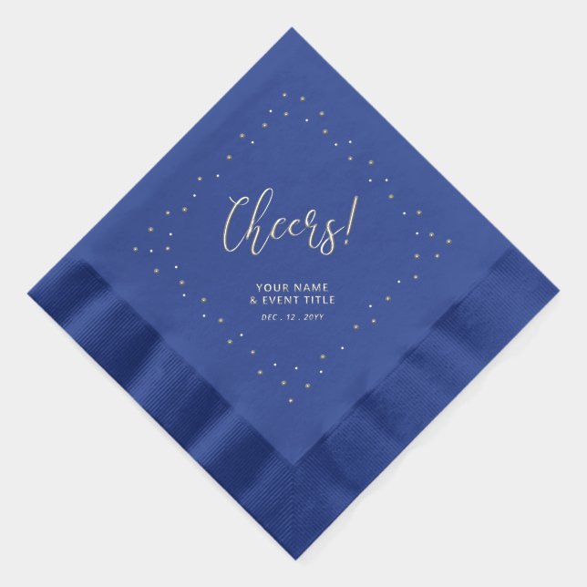 Silver & Blue | Cheers Confetti Personalized Party Foil Napkins (Right)