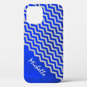 Silver Blue Chevron Personalized iPhone 12 Pro Case