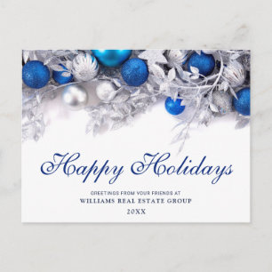 Silver Blue Christmas Ornament Corporate Greeting Holiday Postcard