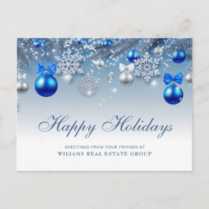 Silver Blue Christmas Ornament Corporate Greeting Holiday Postcard