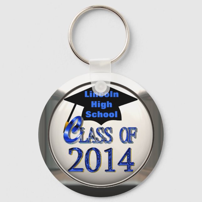 Silver & Blue Class Of 2014 Graduation Keychain (Front)