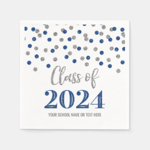 Silver Blue Confetti Class of 2024 Napkins