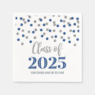 Silver Blue Confetti Class of 2025 Napkins