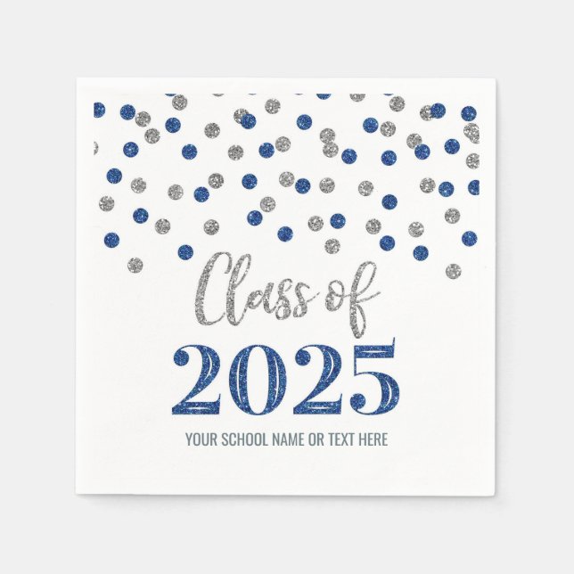 Silver Blue Confetti Class of 2025 Napkins (Front)