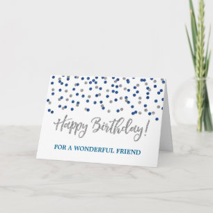 Silver Blue Confetti Friend Birthday Card