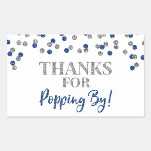 Silver Blue Confetti Thanks for Popping By Sticker