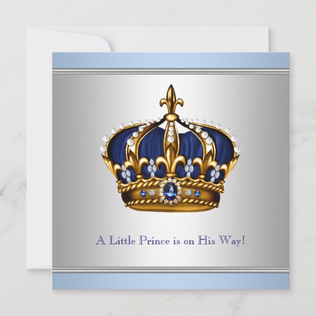 Silver Blue Crown Prince Baby Boy Shower Invitation (Front)