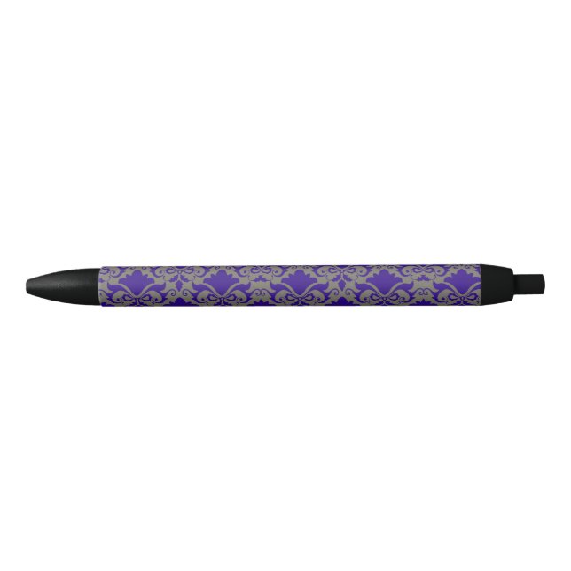 Silver Blue Damask Bows Black Ink Pen (Front)