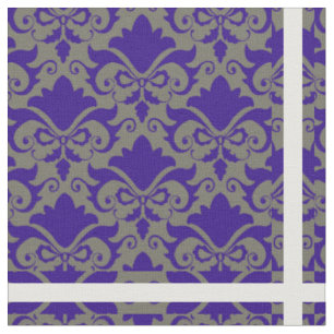 Silver Blue Damask Bows Fabric