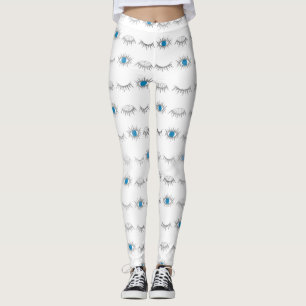 Silver Blue Evil Eye Eyelashes Nazar Mati Pattern  Leggings