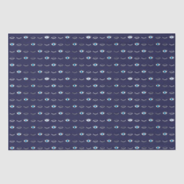 Silver Blue Evil Eye Eyelashes Nazar Mati Pattern Tissue Paper (Front)