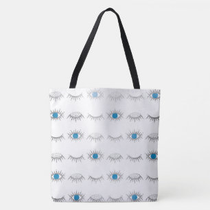 Silver Blue Evil Eye Eyelashes Nazar Mati Pattern  Tote Bag