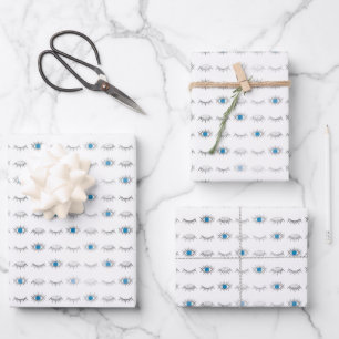 Silver Blue Evil Eye Eyelashes Nazar Mati Pattern  Wrapping Paper Sheet
