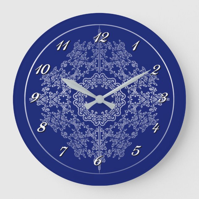 Silver & Blue Filigree Motif Wall Clock (Front)