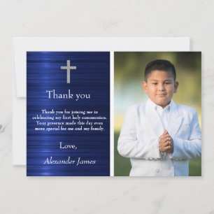 Silver Blue First Holy Communion Garçon Merci