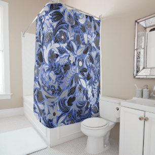 Silver Blue Floral Leaves Illustration Pattern