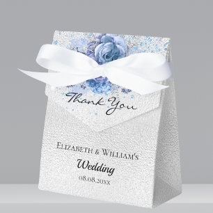 Silver blue florals thank you wedding favor box