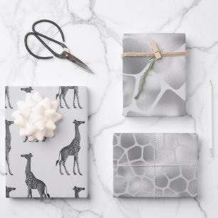 Silver Blue Giraffe Print  Wrapping Paper Sheet