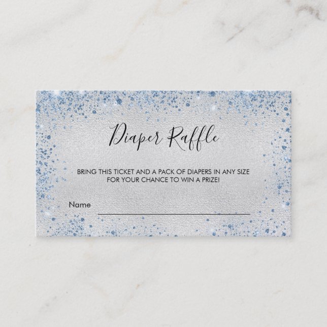 Silver blue glitter boy diaper raffle ticket (Front)