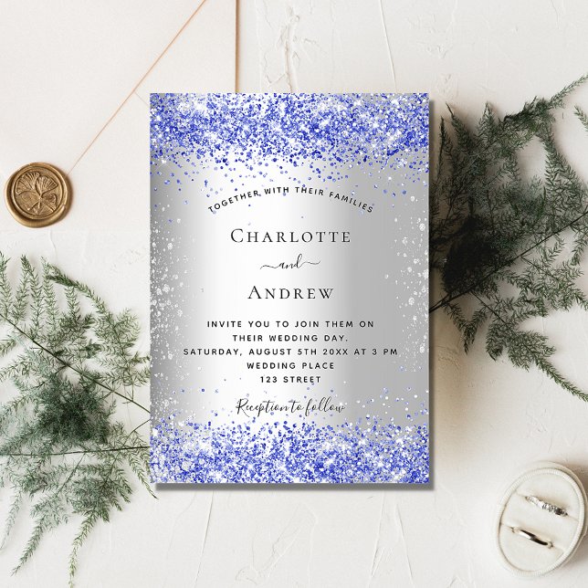 Silver blue glitter budget wedding invitation flyer (Creator Uploaded)
