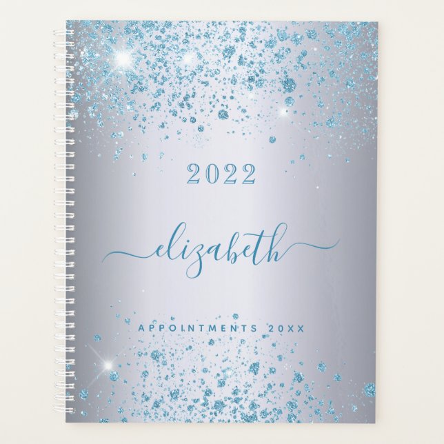 Silver blue glitter name planner (Front)