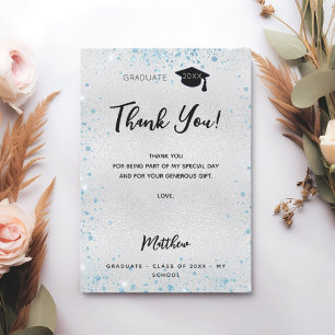 Silver blue glitter thank you card