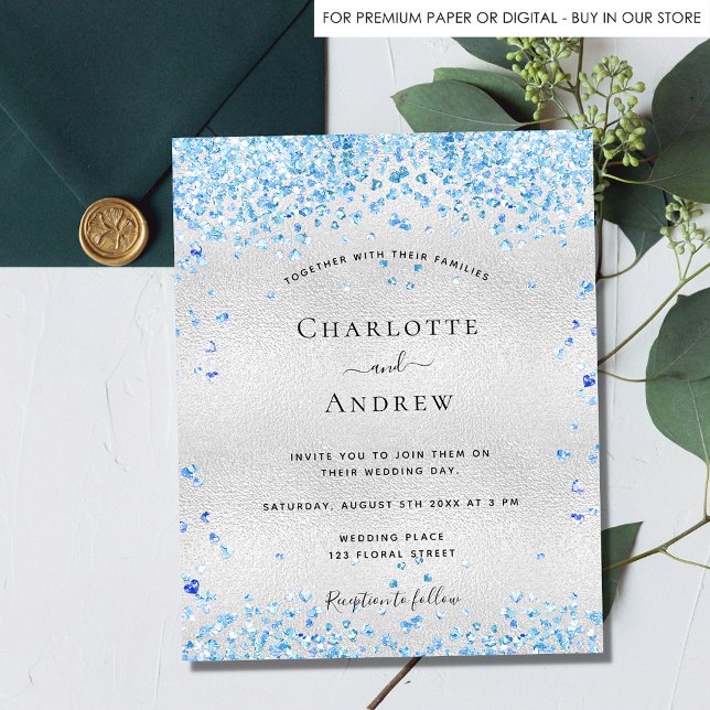 Silver blue hearts budget wedding invitation flyer (Creator Uploaded)