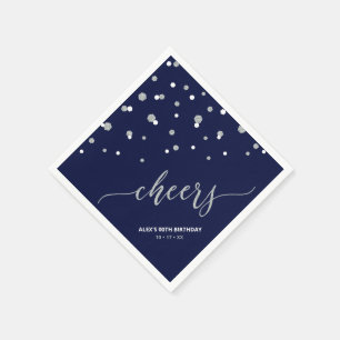 Silver & Blue Hexagon Confetti Cheers Custom Party Napkin