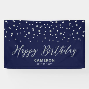 Silver & Blue Hexagon Confetti Happy Birthday Banner
