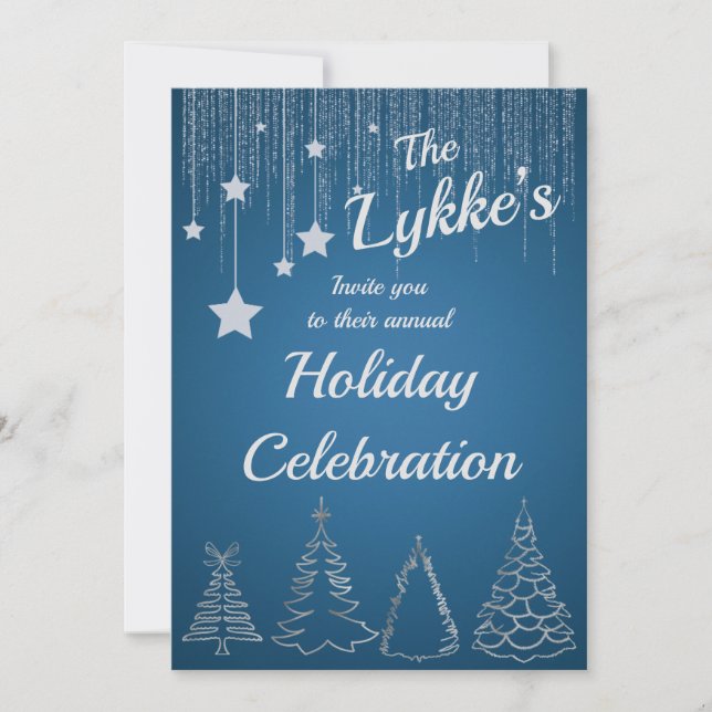 Silver & Blue Holiday  Invitation (Front)