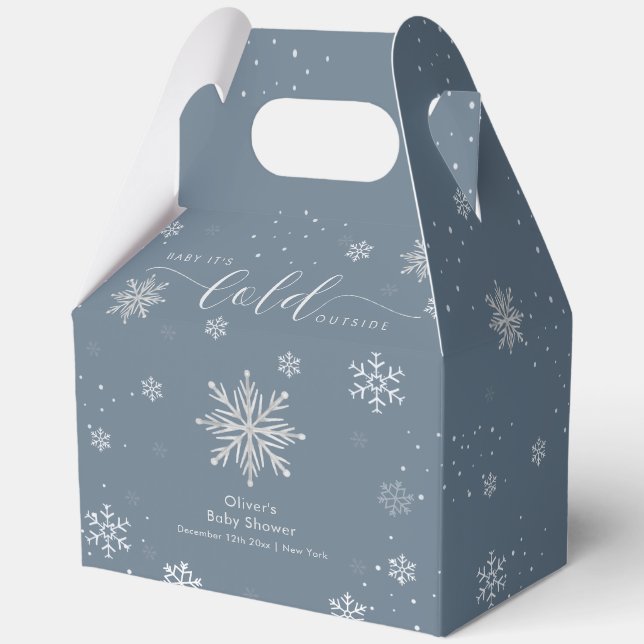 Silver Blue Magical Winter Snowflake Baby Shower  Favor Box (Front)