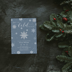 Silver Blue Magical Winter Snowflake Baby Shower Invitation