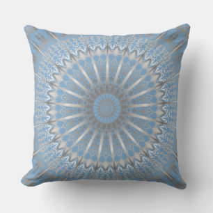 Silver Blue Mandala Throw Pillow