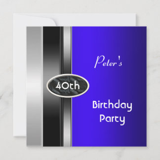 Silver Blue Mens 40th Birthday Party Man Invitation