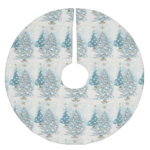 Silver & Blue Mid Century Modern Christmas Trees   Brushed Polyester Tree Skirt