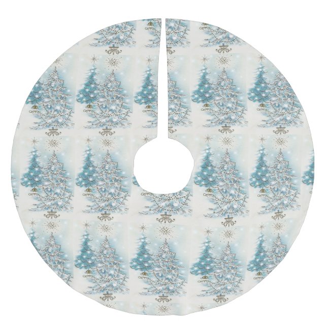 Silver & Blue Mid Century Modern Christmas Trees   Brushed Polyester Tree Skirt (Front)