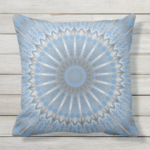 Silver Blue Modern Geometric Mandala Throw Pillow