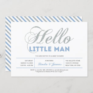 Silver, Blue   Modern Typography Boy Baby Shower Invitation