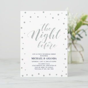 Silver & Blue   Modern Typography Rehearsal Dinner Invitation