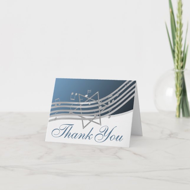 Silver Blue Music in the Air Thank You Note Card (Front)