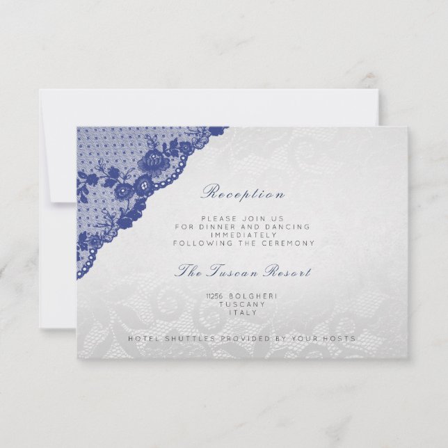 Silver Blue Navy Lace Vip Wedding Reception Invitation (Front)