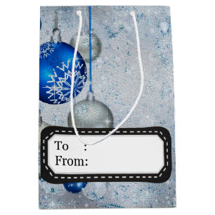 Silver blue ornaments medium gift bag