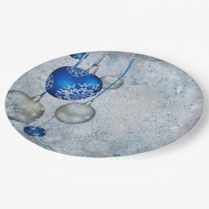 Silver blue ornaments paper plate
