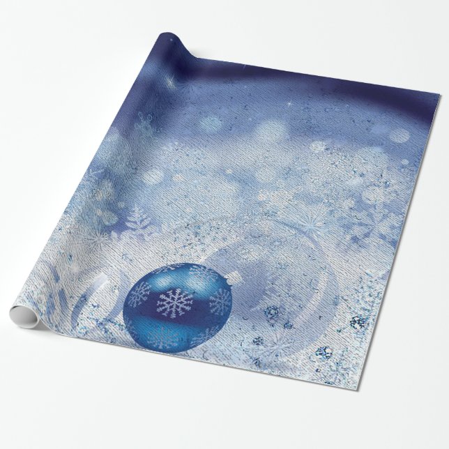 Silver blue ornaments wrapping paper (Unrolled)